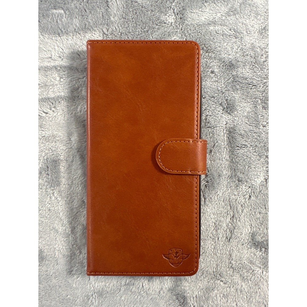 Suanduck Brown Faux Leather Wallet Folio Phone Case with Card Slots Magnetic Tab